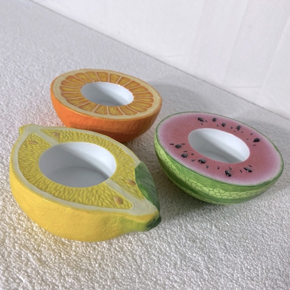 Vintage Party Lite Ceramic Fruits Tea Light Holders Candle Holders x3 - Picture 7 of 11